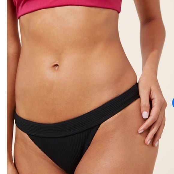 Andie Swimwear The Banded Cheeky Rib Bottom, Black,  Size Large - Picture 2 of 9
